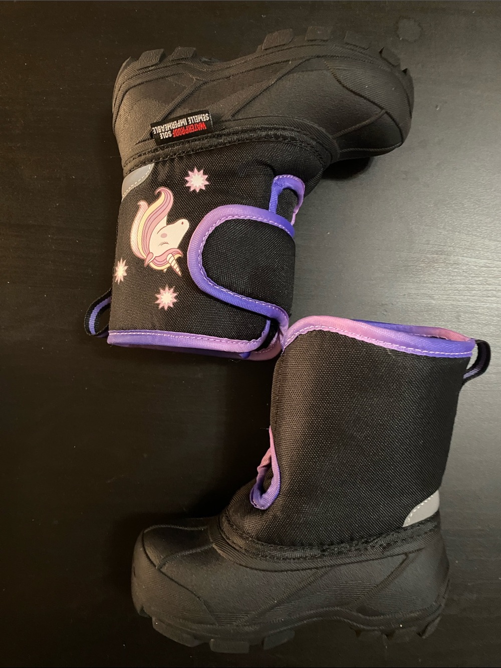 George Toddler Girls Unicorn Winter Boots Size 8 - EUC LIKE NEW Black Purple